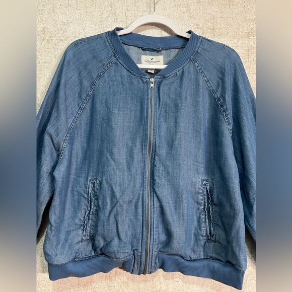 American Eagle Outfitters Chambray Bomber Jacket, Blue, Size XL - Picture 2 of 5